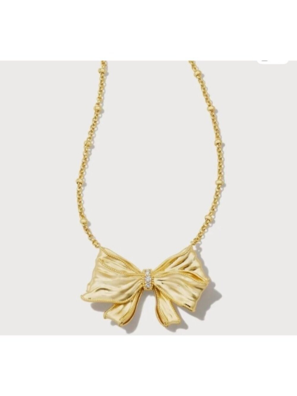 Kendra Scott X LoveShackFancy NWOT Gold Bow Necklace With Pink Dust Bag